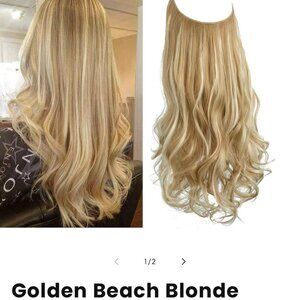 Halo 22'' long Wavy Curly Hair Extensions Invisible Wire Adjust. Bleach Blonde